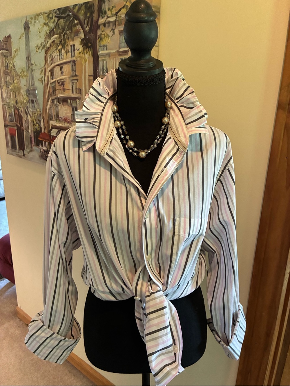 Michael Kors Striped Tie-Front Button Down Shirt - White, Pink, Blue